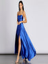 A Line Halter Lace Up Satin Prom Dress with Slit LBQ3471